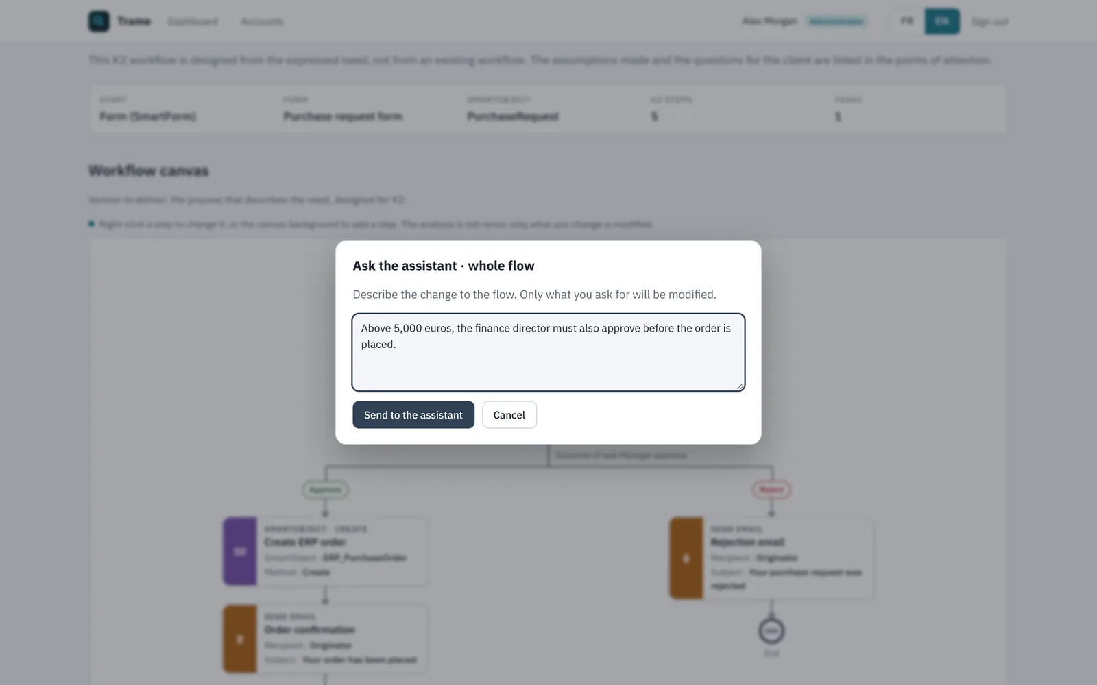 Demande de modification à l'assistant